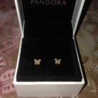 Золотые серьги-пусеты Pandora с кубическим цирконием "бабочки"
