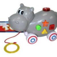 Музыкальная игрушка-каталка Junfa Toys "Бегемотик" на веревочке