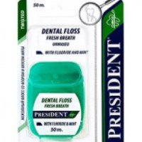 Зубная нить President Dental Floss Fresh Breath with Flouride and Mint