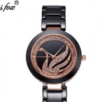 Женские наручные часы Miss Fox с керамическим браслетом Лебедь/стразы