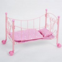 Кроватка для куклы металлическая на колесиках QICHUN